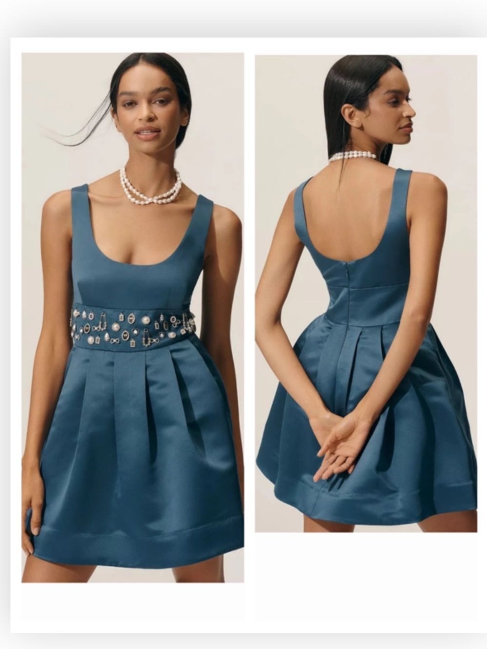 NWT Anthropologie Maeve Satin Belted Charm Mini Dress Midnight Sail $258